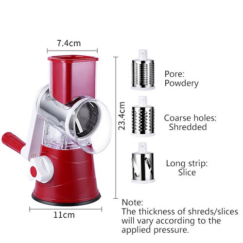 Vegetable Slicer Manual Vegetable Chopper 3 in1Round Grater Multifunctional Cutter Potato Spiralizer Gadgets Kitchen Accessories: Red