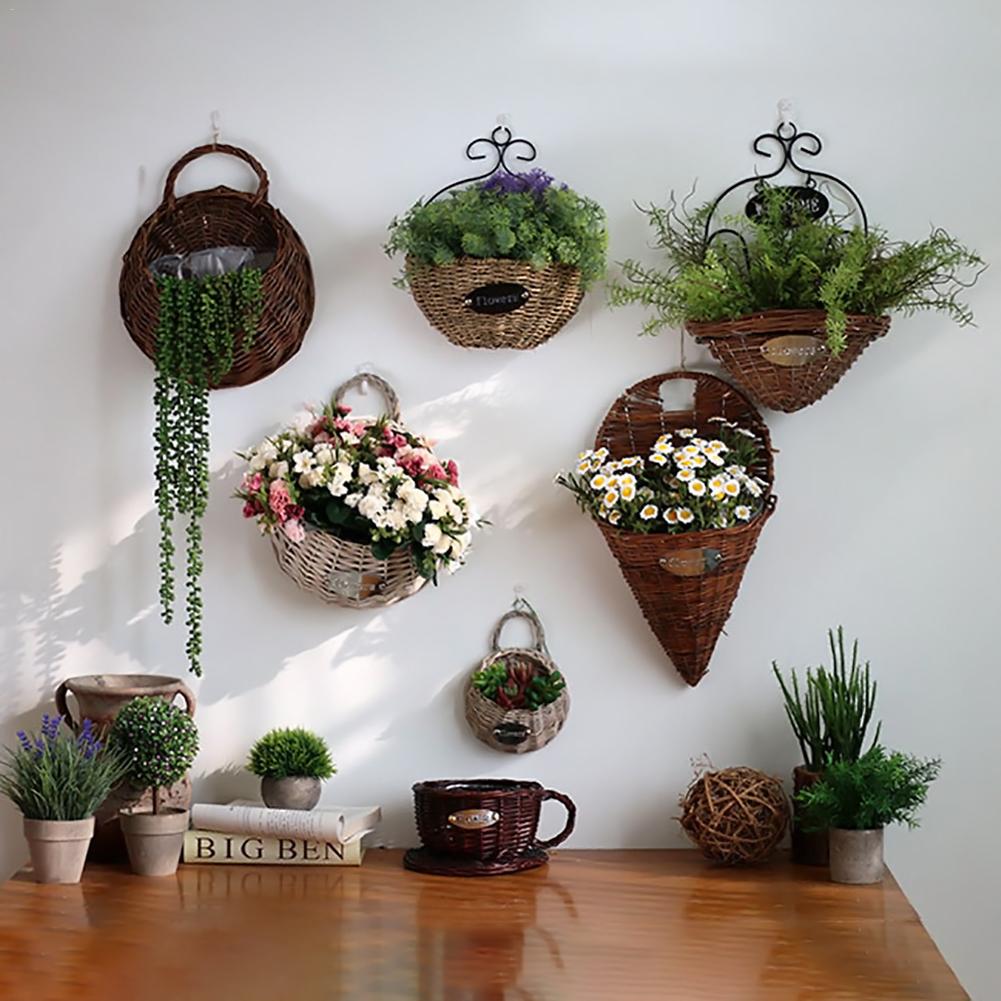 Natural Wicker Rattan Hanging Basket Flower Pot Hand Made Plant Pot Basket Holder Laundry Basket Vase Container Home Decoration