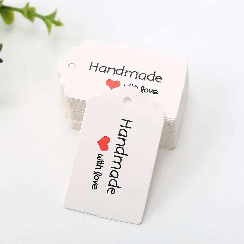 100pcs 5x3cm Handmade Thank You Tags White Kraft Paper Tags Garment Shoes Bags Hang Tag Package Cards Cake Cookie Bags Accessory