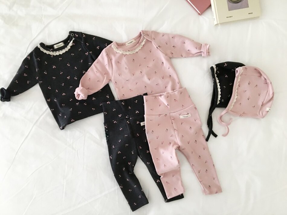 Peuter 3 Pcs Slapen Pakken Baby Katoenen Hoed Tops Broek Set Baby Jongens Meisjes Zachte Nachtkleding Pasgeboren Herfst Fall Print pyjama