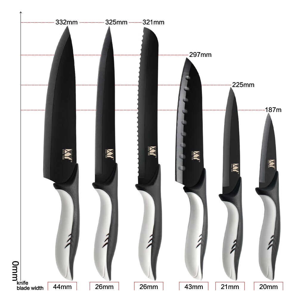 XYj-7 uds. De cuchillos de acero inoxidable para cocina, barra de afilado, rebanador de pan de 8 '', 7'', Santoku 5 '', utilidad, cuchillo de pelar de 3,5''