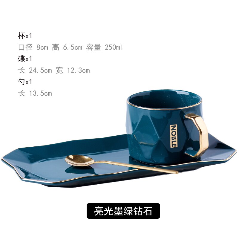 Juego de tazas de té de estilo nórdico, utensilio moderno de porcelana, juegos de vajilla de taza de café de cerámica europea, borde dorado, Xicara Drinkware EB50BD: dark green 2