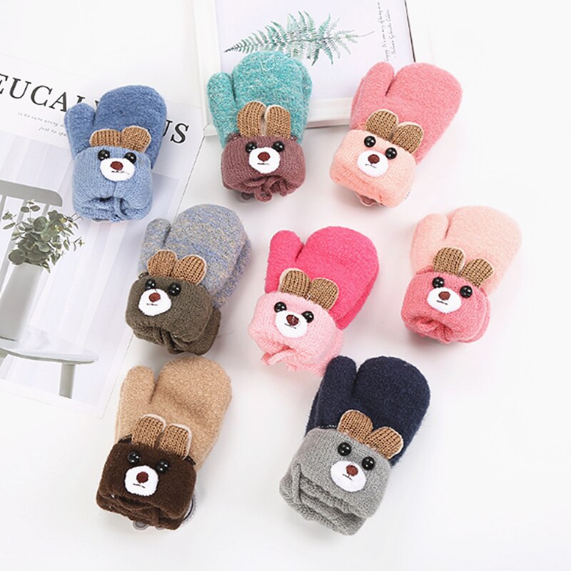 Niedlichen Karikatur Bär Baby Handschuhe Winter Gestrickte Wolle Säuglinge Fäustlinge Thicke warm Volle Seil Handschuhe Für Mädchen Jungen