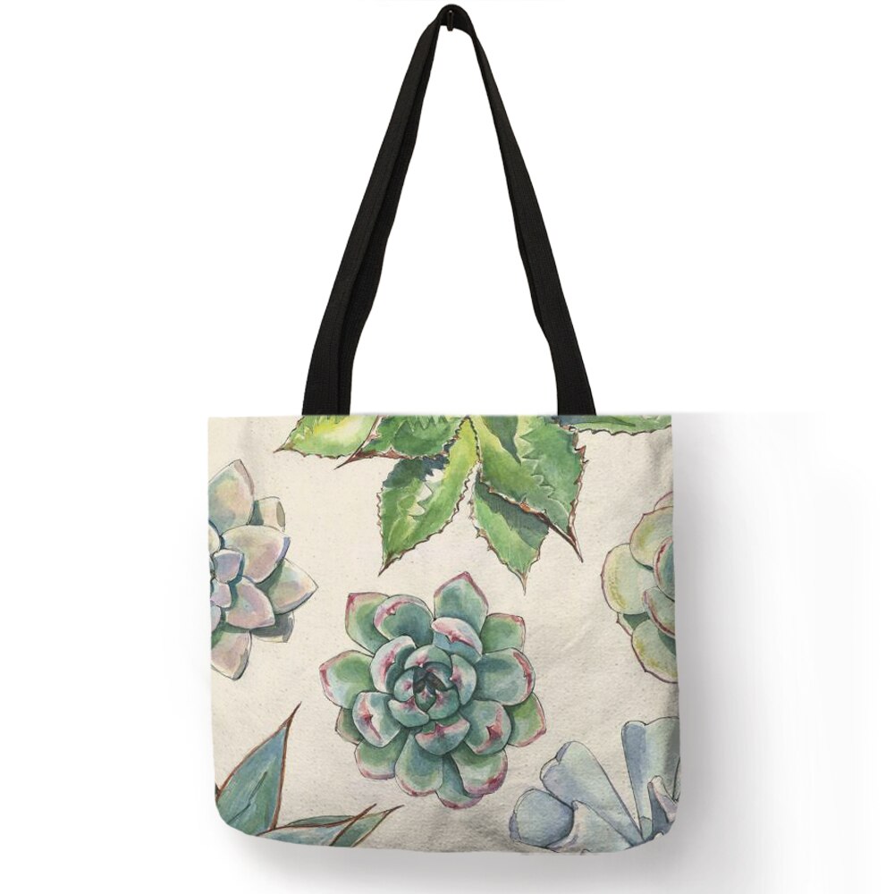 Aquarel Tropische Succulenten Print Linnen Zak Bloemen Tassen Voor Vrouwen Folding Herbruikbare Shopping Tassen Reistassen: 005