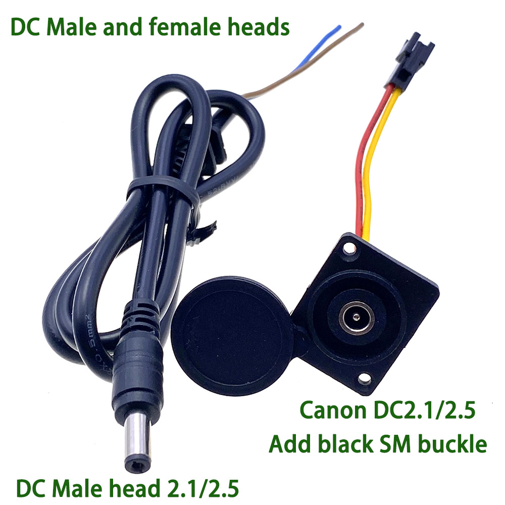 Cabezal de carga para bicicleta eléctrica, línea de salida de batería de litio, base macho y hembra, enchufe de cargador redondo, DC2.1, 2,5, 36V, 48V