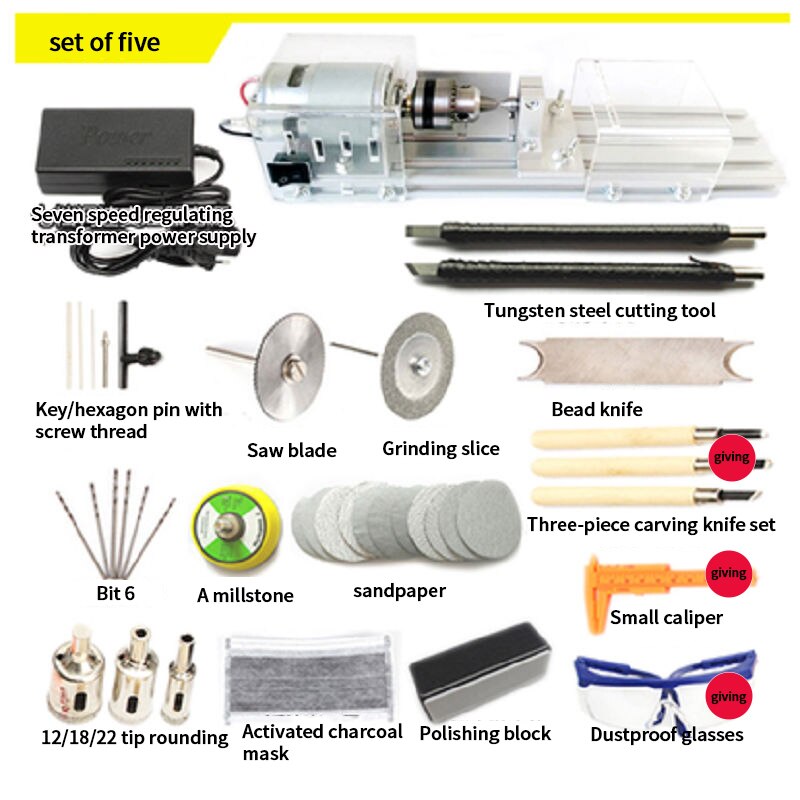 Mini Kralen Machine Mini Kraal Auto Kralen Machine Thuis Kralen Draaibank Diy Houten Kralen Houtbewerking Gereedschap: Package 5