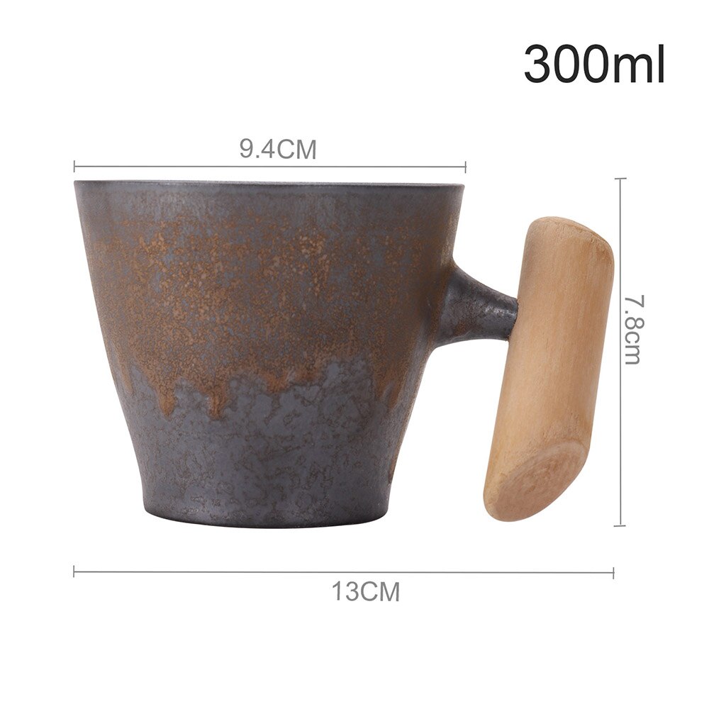 Japanese-Style Vintage Ceramic Coffee Mug Coarse Pottery Kiln Retro Water Cup Tea Milk Beer Mug With Wood Handle Home Office: Style-A2