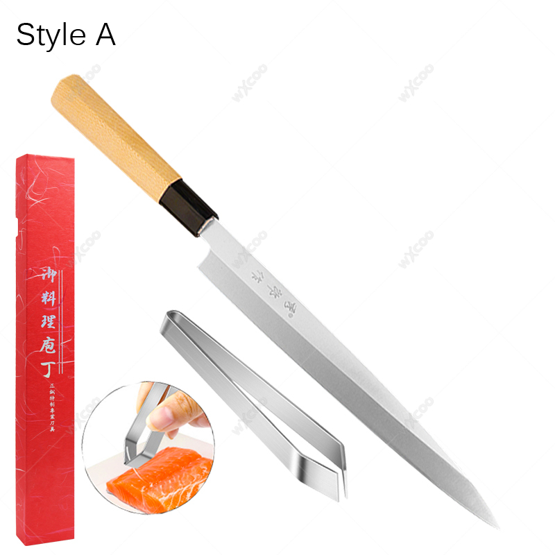Faca de chef japonesa profissional, faca de sashimi de salmão, lâmina espessada, facas de cozinha de aço inoxidável, clipe de espinha de peixe: Vermelho