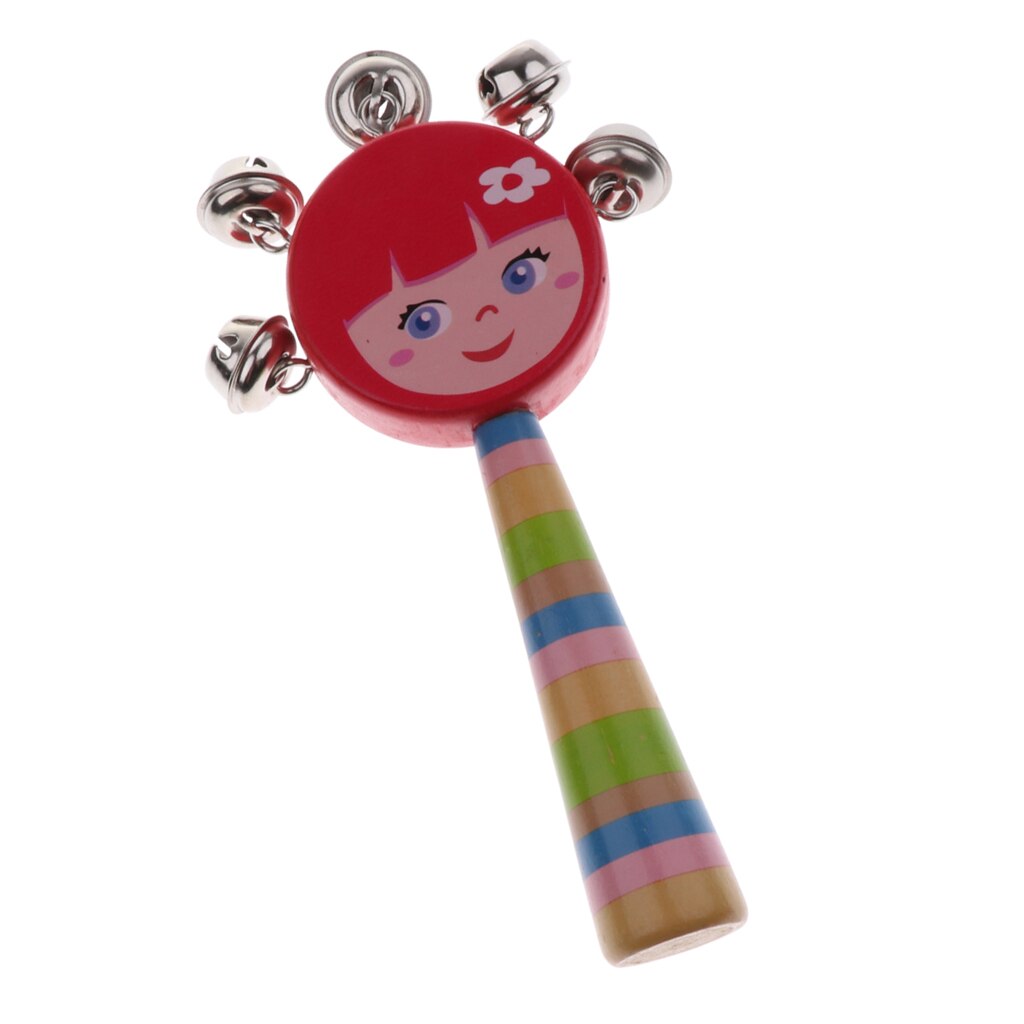 Bambino Suono di Gioco di Legno Sveglio Mano Jingle Bell Sonaglio Tamburo Bambini Strumento Musicale Giocattolo Inerente Allo Sviluppo di-Rosso