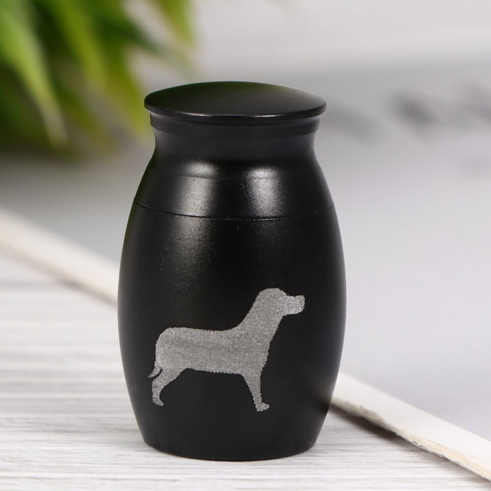 Pet Stainless Steel Cinerary Funerary Urn Jar Animal Printed Urn Container with Opening Screw Lid (Black)