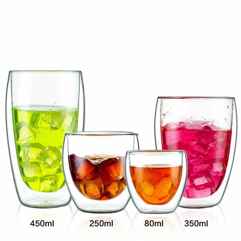 Double Walled Clear Glass Mugs 6Pcs Sets Wine Espresso Coffee Tea Cups Thermal Tumbler Glasses Glassware Beer Cup