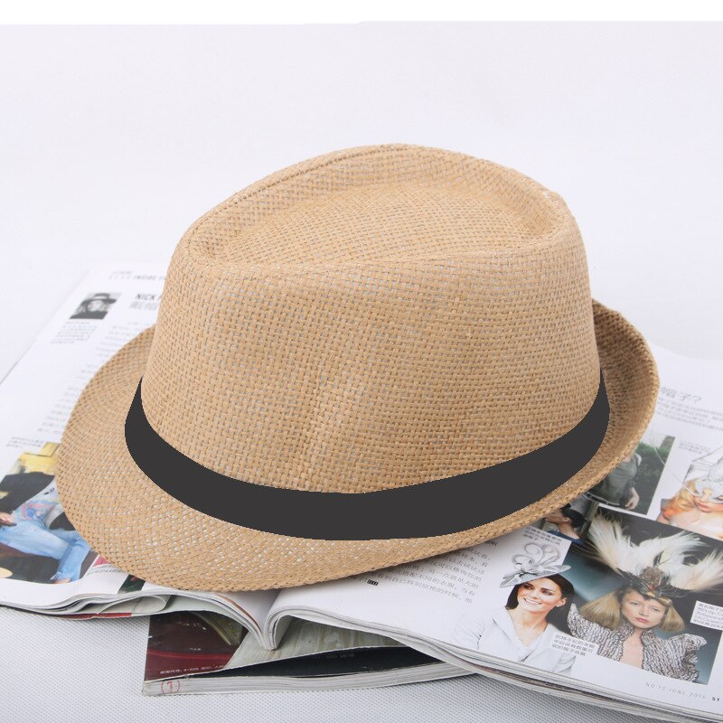 Jazz männer Hut Woven Stroh Sonnenschirm Hut Lässig Hut Gürtel Schnalle Strand Hut Stroh Sonnenhut Weiß Hochzeit Schwarz Gürtel frauen Fedoras Gorro: NO.2-Khaki