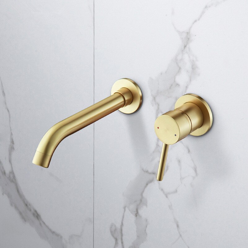 Sugan Life robinet de lavabo en or brossé | Robinet mural encastré à Rotation de 360 degrés poignée simple, robinet mitigeur de bain d'eau chaude et froide: Brushed gold