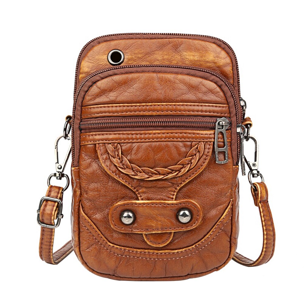 Retro PU Leather Shoulder Bag Women Solid Color Purse Ladies Travel Phone Pouch Classic Crossbody Shoulder Bag: Brown