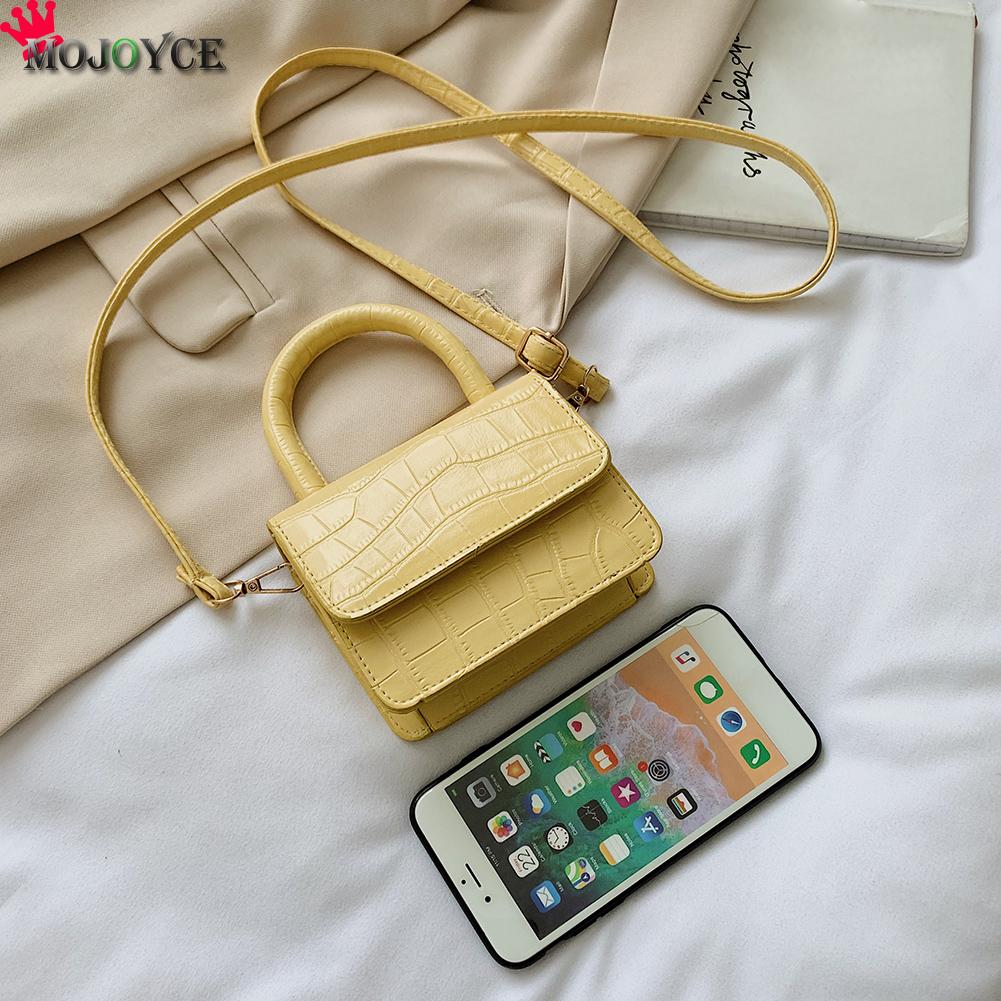 Frauen Reine Farbe Klappe Leder Mini Schulter Handtaschen Dame Stein aufbringen lässig Reine Farbe Klappe Tote Bote Taschen