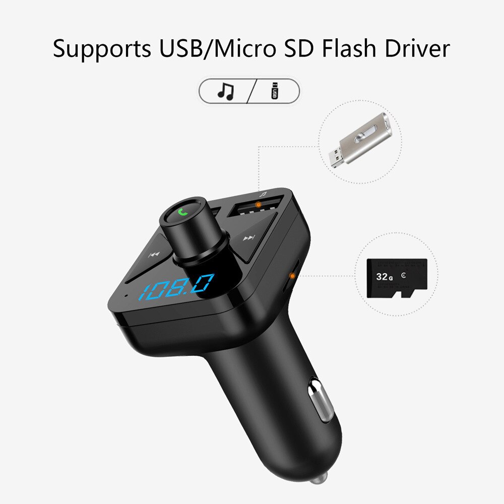 Bluetooth Car FM Transmitter Wireless Radio Adapter MP3 Player Plus USB charger Built-in intelligent microphone 57#