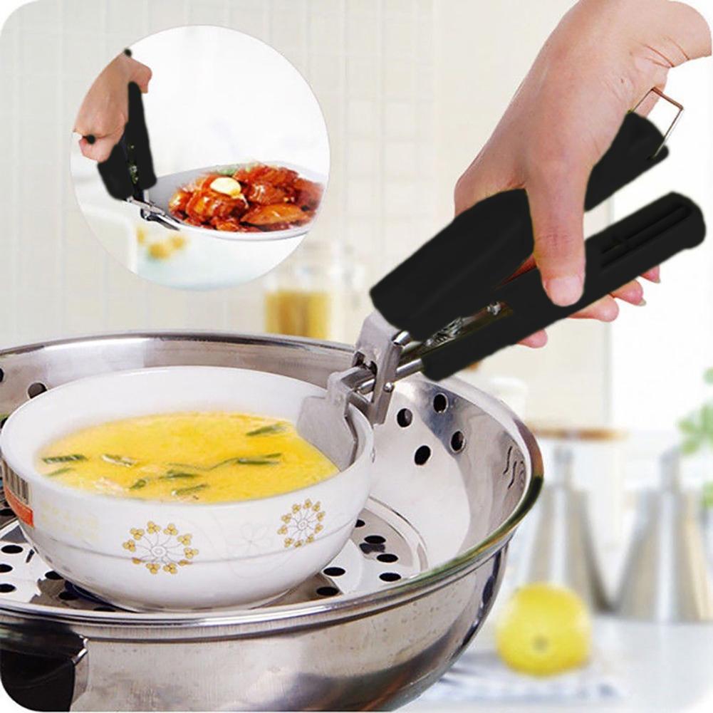 Roestvrij Staal Anti-Hete Klem Pot Pan Kom Houder Schotel Plaat Grijper Clip Retriever Tang Siliconen Handvat Keuken tool