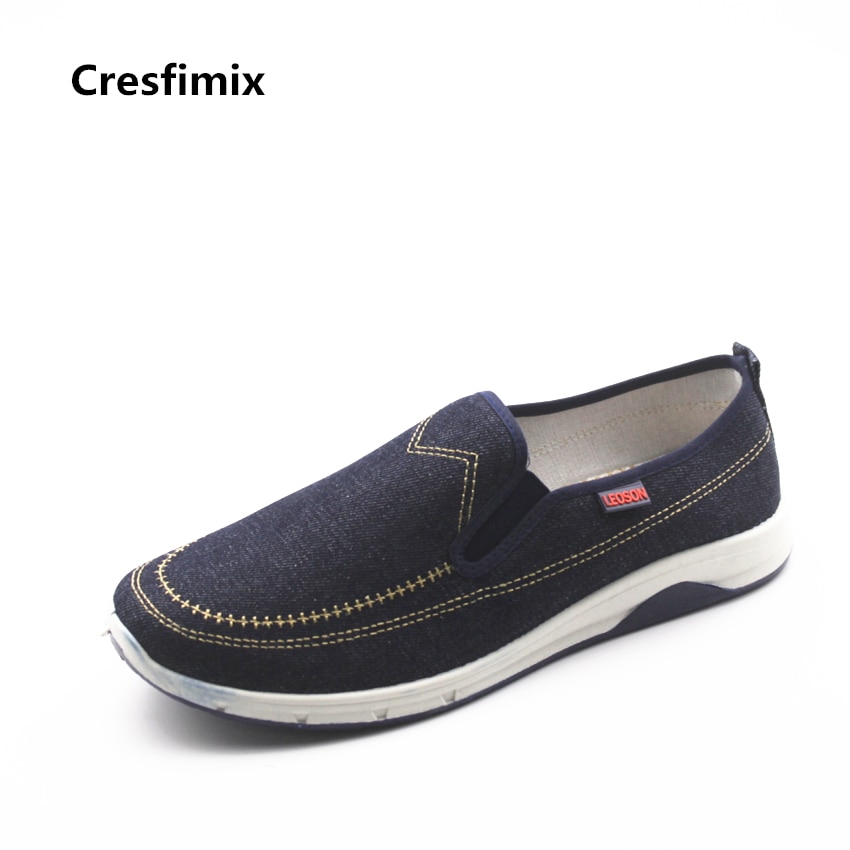 Cresfimix herre forår & sommer slip on canvas sko mandlige marineblå komfortable flade sko herre seje og bløde loafers