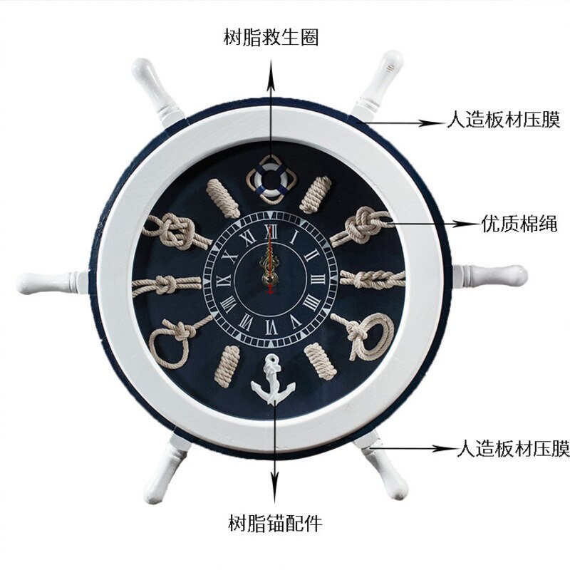 Nautical Wood Wall clock Mediterranean style Wall clock Antique old helmsman Wooden handicraft ornaments Digital pendulum clock