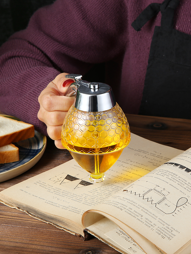 Crystal Honey Dispenser and Warmer Set Honey Jar Container Syrup Cup Dispenser