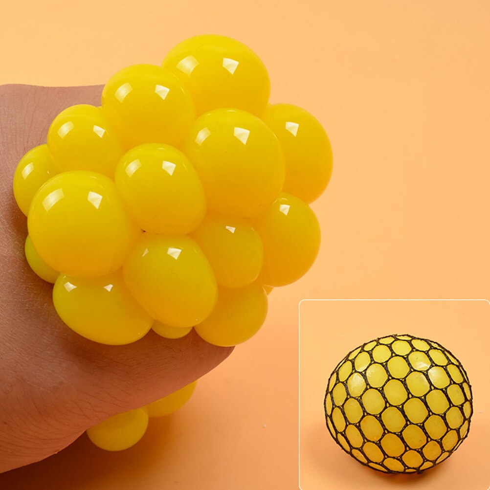 Stress Relief Squeeze Grape Balls Relieve Pressure Balls Hand Fidget Toy Rainbow Novetly Squeeze Ball Mesh Squishy Balls: Yellow