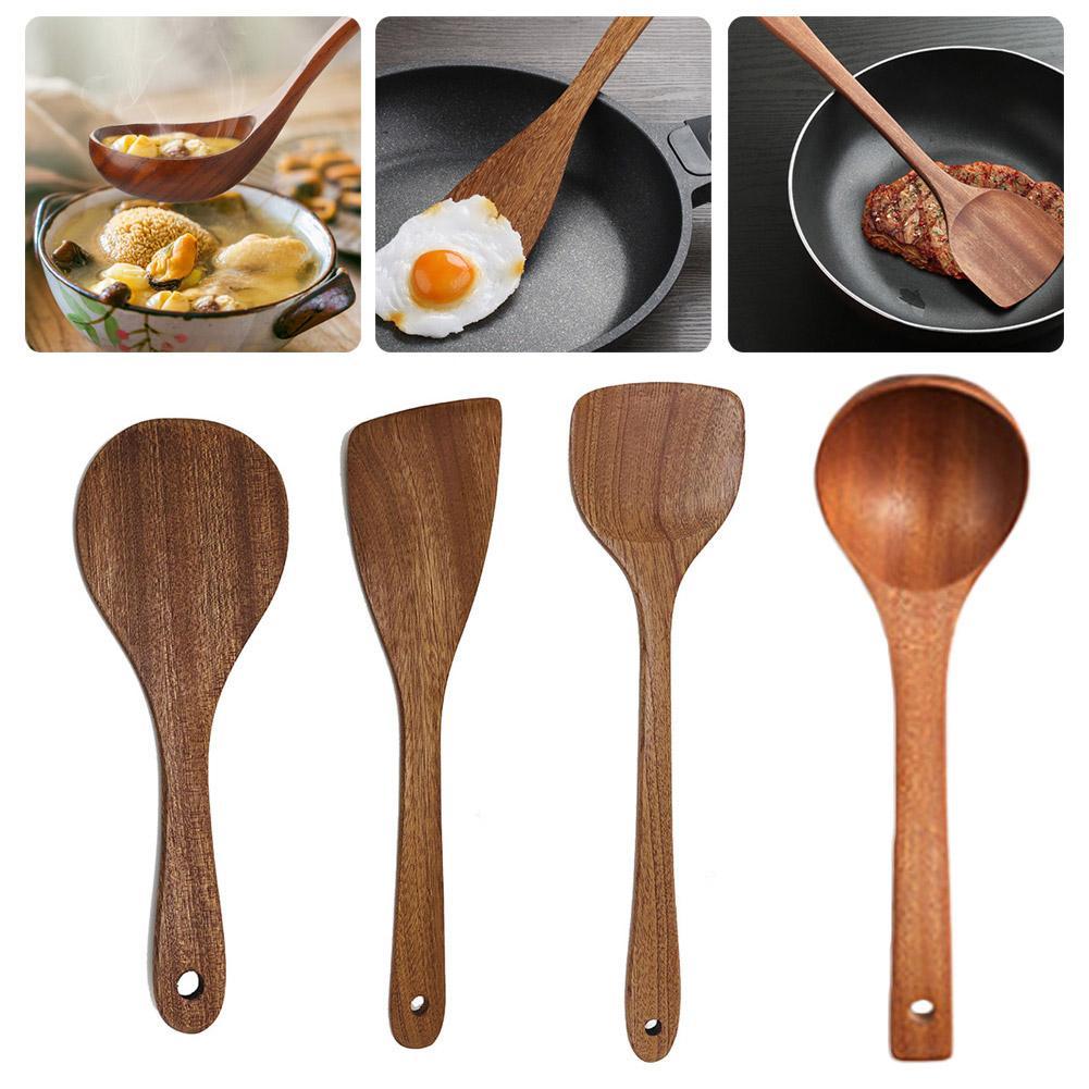 Utensilios de cocina, espátula de ébano, cuchara, sartén antiadherente, pala especial para freír, espátula de madera resistente a altas temperaturas