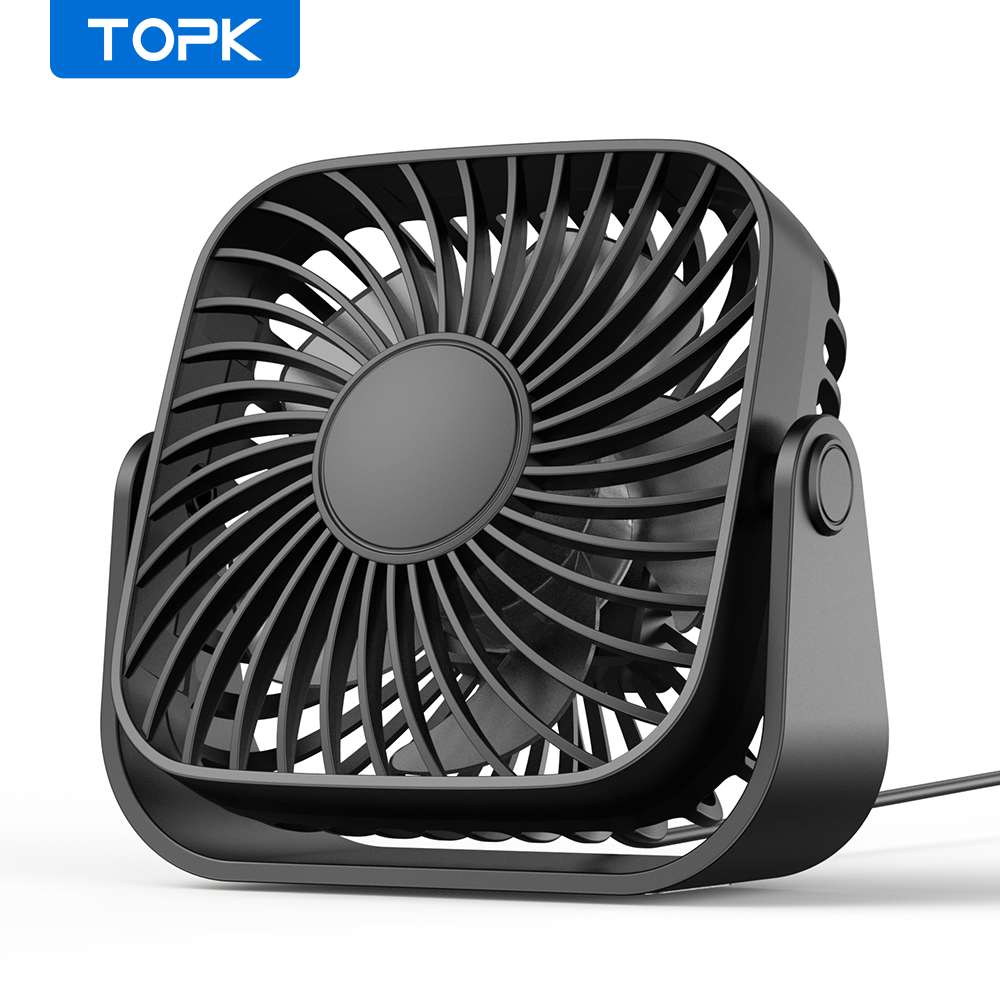 TOPK 4 inch USB mini-bureauventilator, 3 snelheden stille draagbare desktop-tafelventilator, 360 ° Aanpassing persoonlijke kleine ventilator voor slaapkamer thuiskantoor: Black