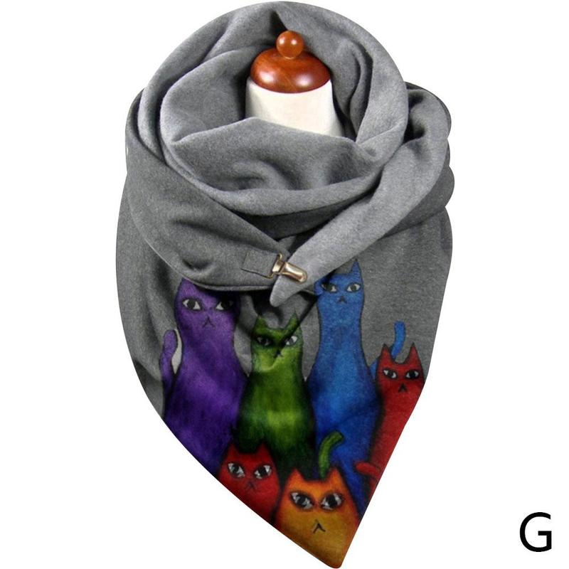 All-match casual kerstprint dikke warme sjaal rond kattenknoopsjaal voor dames kerst: G