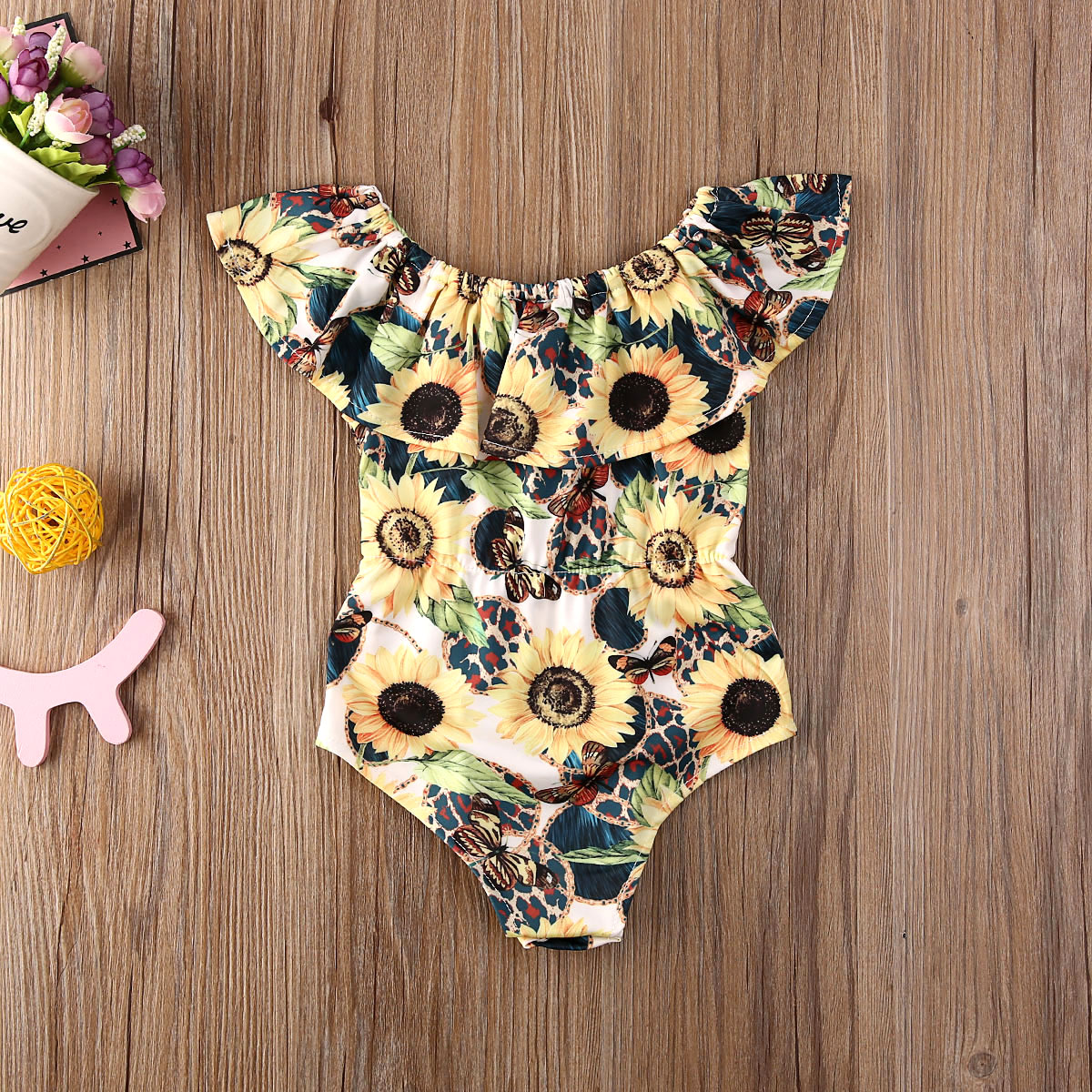 Børn baby pige blomsterprint i ét stykke badedragt børn flæser off shoulder bikini badetøj badestrandtøj 1-5y