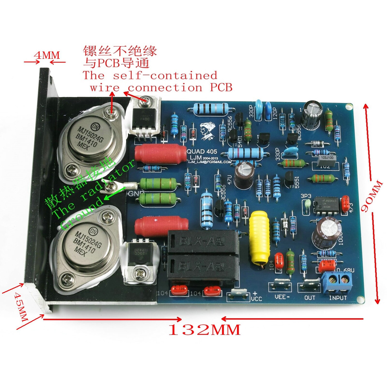 1 par QUAD405 clon 2 canales amplificador placa MJ15024 + ángulo de aluminio