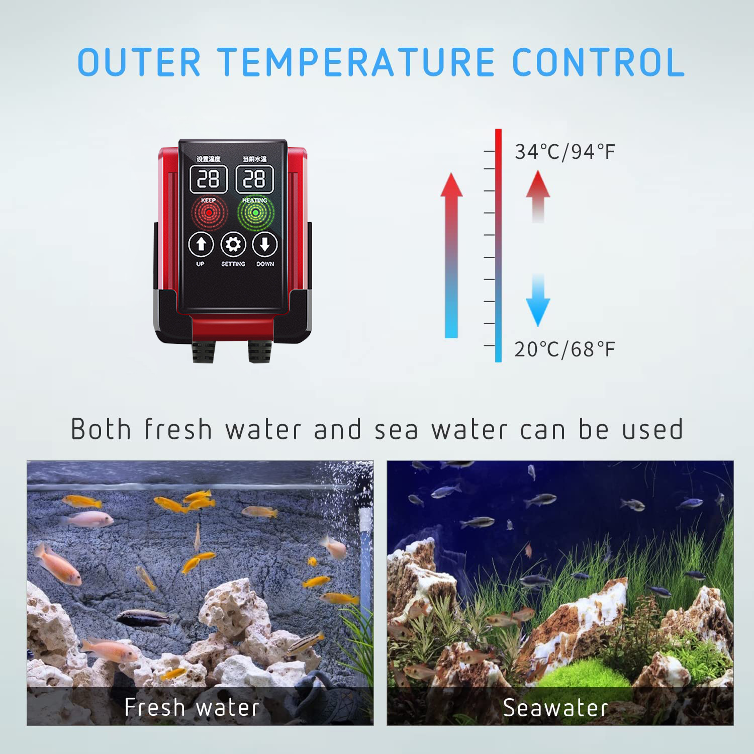 1200W Aquarium Heater Temperatuur Controller Aquarium Led Digitale Display Verstelbare Water Verwarmingselement Temperatuurregeling