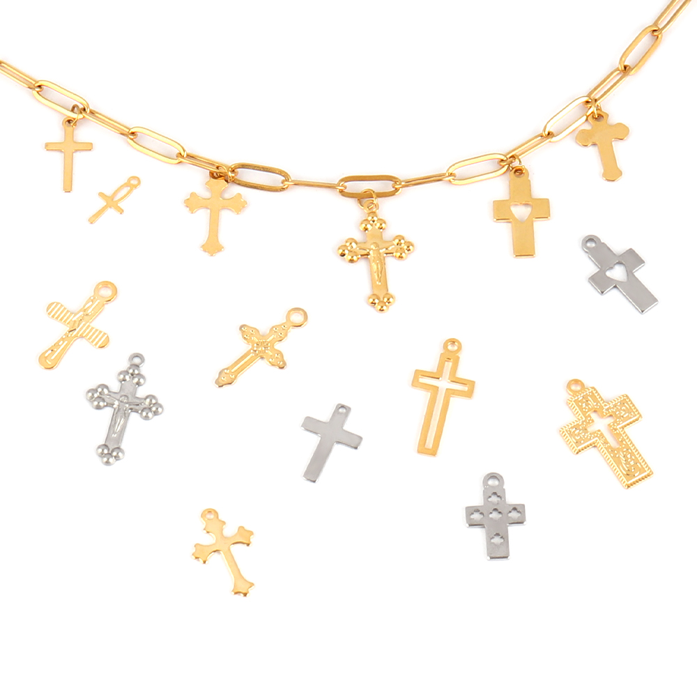30pcs/lot Stainless Steel Cross Charms DIY Cross Pendants Religious Faith Charms For Jewelry Making bracelet necklace earrings