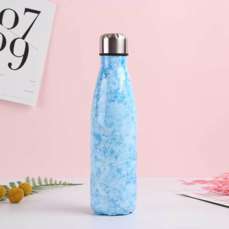 Floral Wood Water Bottle BPA Free Marble Insulated Cold Cup Coffee Mug Leak-proof Water+Bottles Stainless Steel Thermos Flask: A