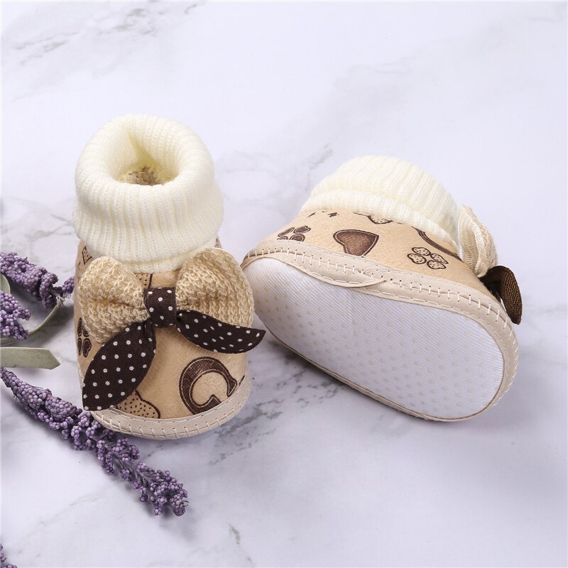 Nette Baby Schuhe Baby Jungen Mädchen Winter Warme Bogen Nicht-rutsch Erste Wanderer Nette lässig Baby Stiefel 0-11M
