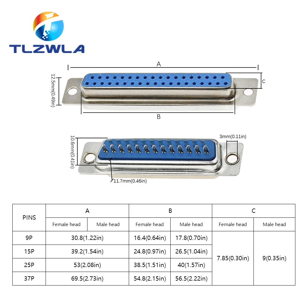 5PCS DB9 Adapter Connector Core DB15 DB25 DB37 RS232 Serial COM Plug Connectors Hole/Pin Female Male Port Socket D Sub DP9 Case
