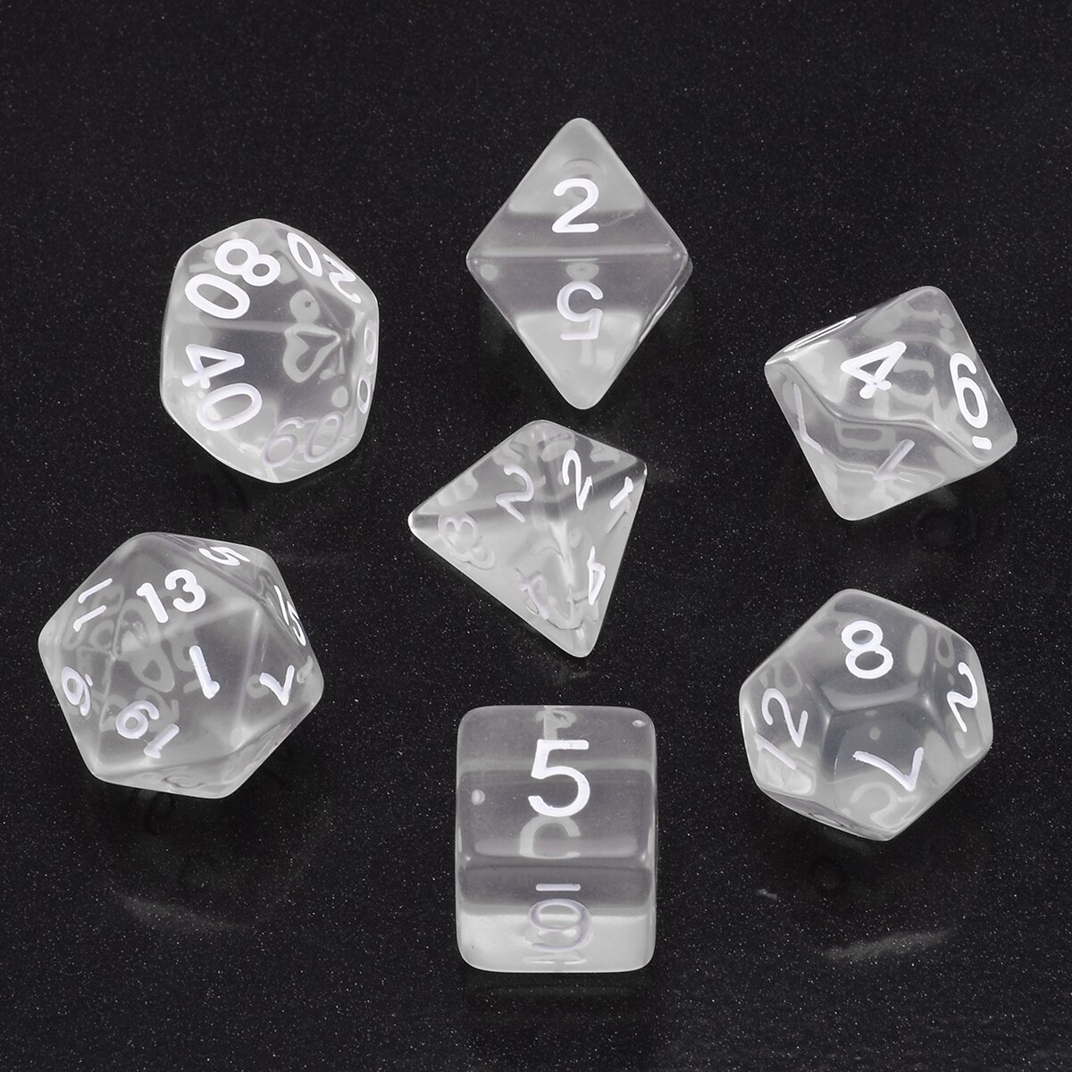 7pcs/lot White Polyhedral Transparent Dices Multi-side with Cloth Bag For RPG Game Role Playing Tools