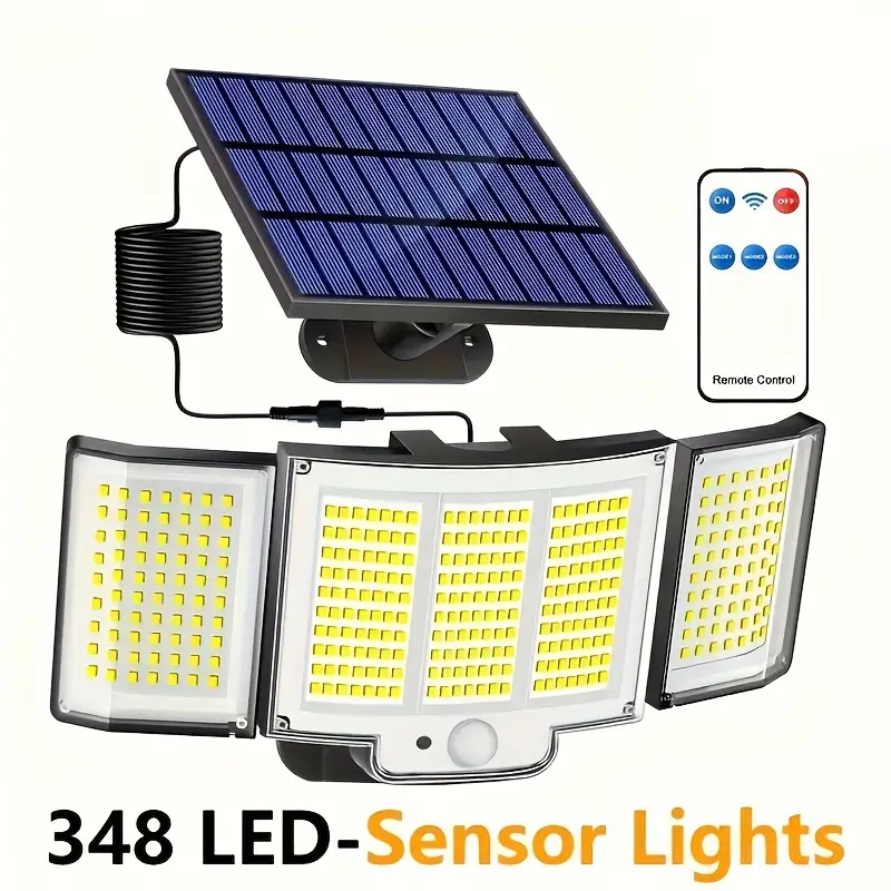 348 LED-Solarleuchten für Höhle Außenbereich, Sicherheitsleuchten mit Fernbedienung, Bewegungsmelder-Leuchten 270 ° Winkel Flut Wandleuchte wasserdicht: Blau