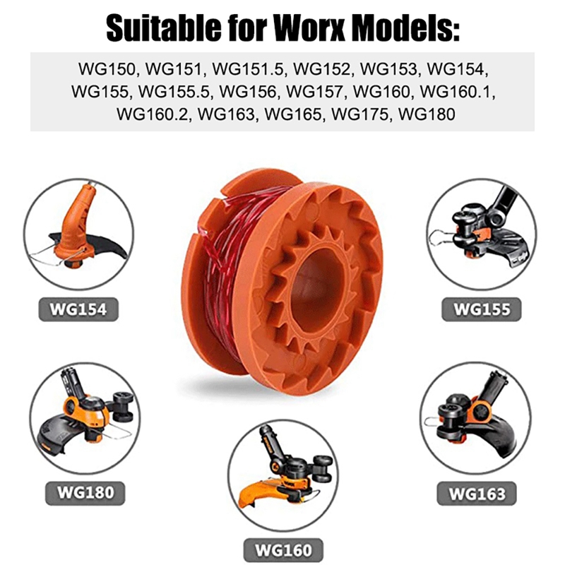 10Ft 0.065Inch Line String Trimmer Replacement Spool For Worx WA0010 String Trimmers Autofeed Spool (6 Spool, 1 Cap)