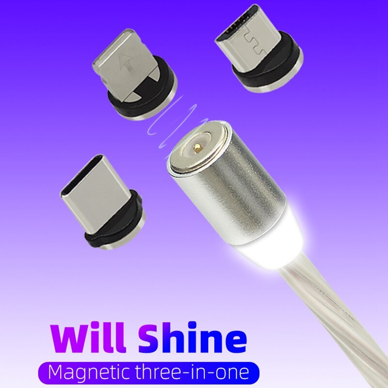 LED Flowing Magnetic Charger Cable Light Up Candy Moving Shining Charger Phone Charging Cable Magnetic Streamer Absorption USB S