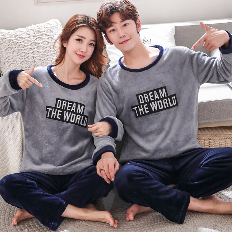 2020Winter Warm Soft Coral fleece Pajamas Couple Long-sleeved Sleepwear Pijama Men Women Homme Nightwear Cute Chinchilla Pyjamas