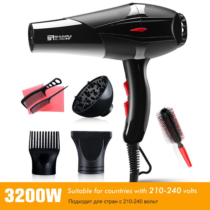 Strong Hair Dryer /Cold Wind Negative Ion Blow Dryer 100-240V Electric Hairdryer Hairstyling Tools 41D: 3200W-8 In1