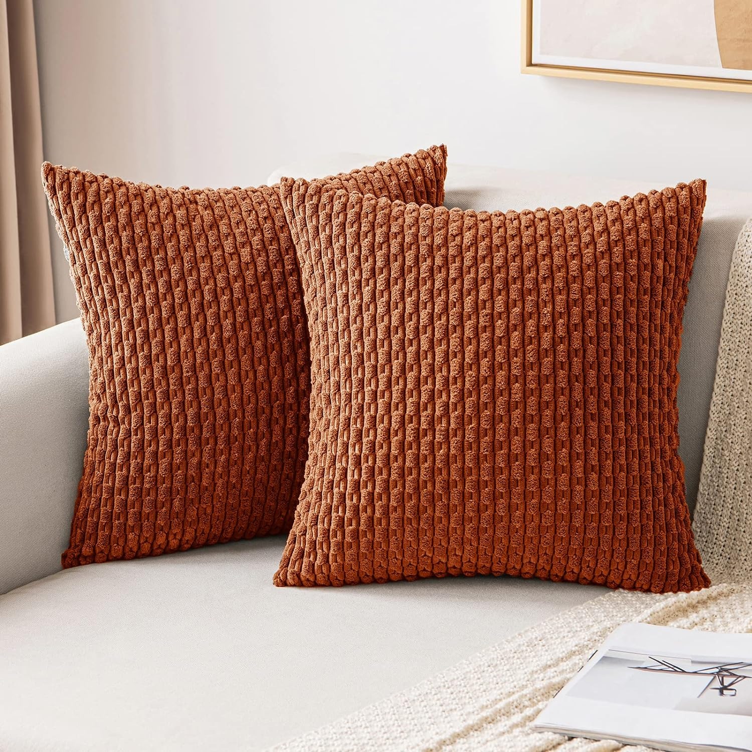 Housse de coussin rayée taies d'oreiller en velours côtelé vert oreillers décoratifs pour canapé 18x18 pouces jeter oreiller ferme décor à la maison 1 pièces: Bourgogne / 45x45cm