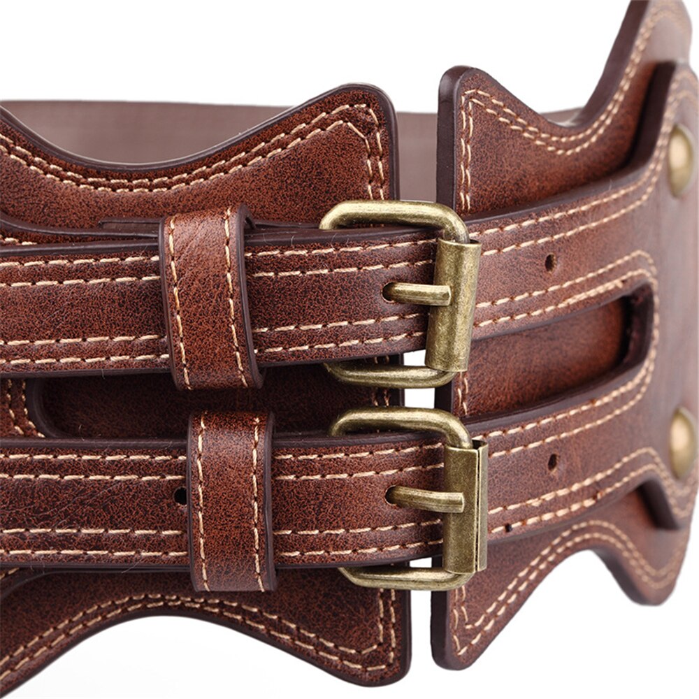 Top Womens Brede Leren Riem Punk Klinknagel Vrouwelijke Riemen Cumberbanden Bruin Dames Elastische Corset