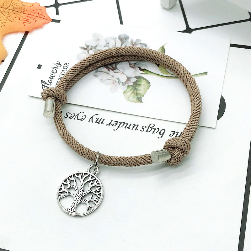 Moda pleciona lina drzewo życia uroku bransoletki mężczyźni kobiety Handmade regulowana czerwona nić bransoletka para Braclet prezent dla najlepszego przyjaciela: Champagne