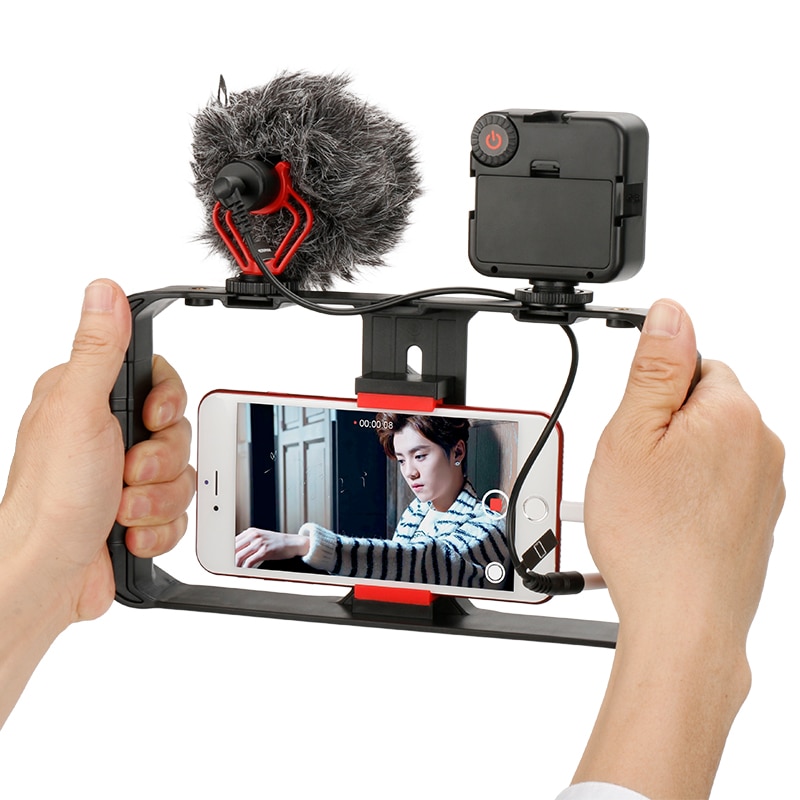 Ulanzi U Rig Pro Smartphone Filmmaken Case Video Rig met Mini LED Video Licht Boya DOOR MM1 Microfoon voor iPhone samsung