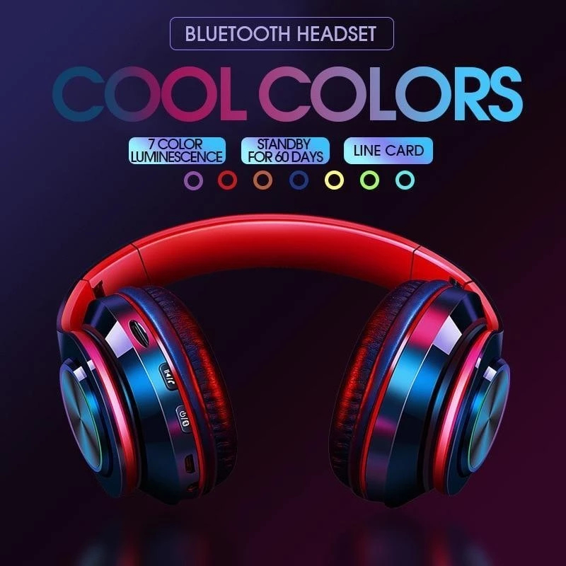 B39-hoofdtelefoon met draadloze Bluetooth Kleurrijk licht Insteekbaar kaartspel Muziekbeweging Bluetooth-headset voor telefoon