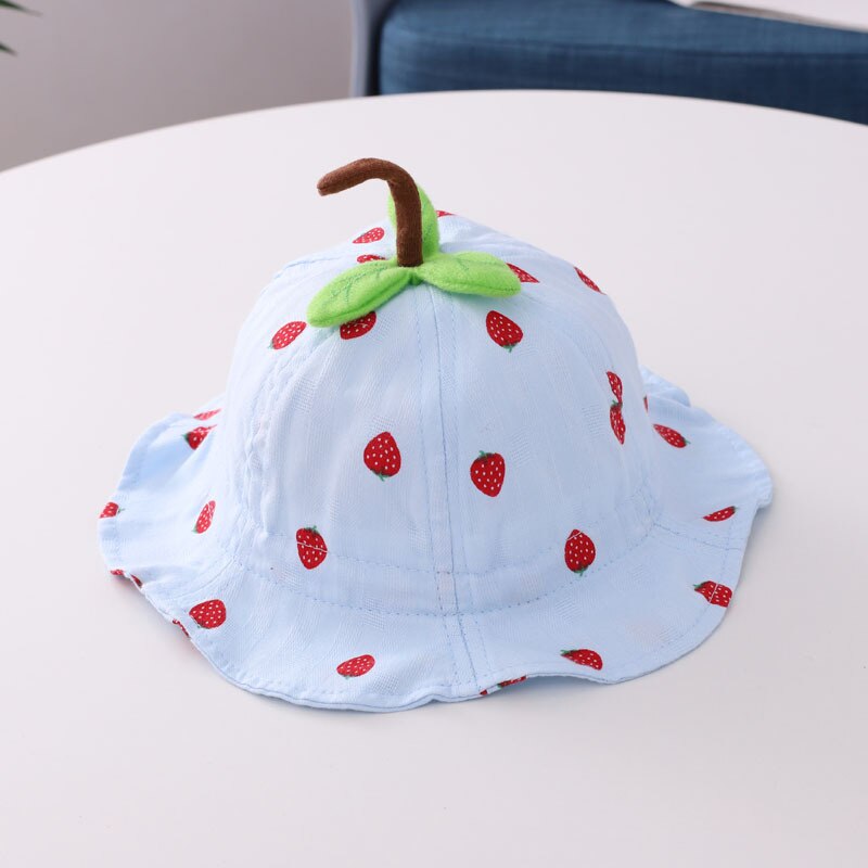 Söt sommar härlig jordgubbe baby hink hatt utomhus barn runda kepsar pojke tjej solhatt för barn 6 månader --3 år: Blå