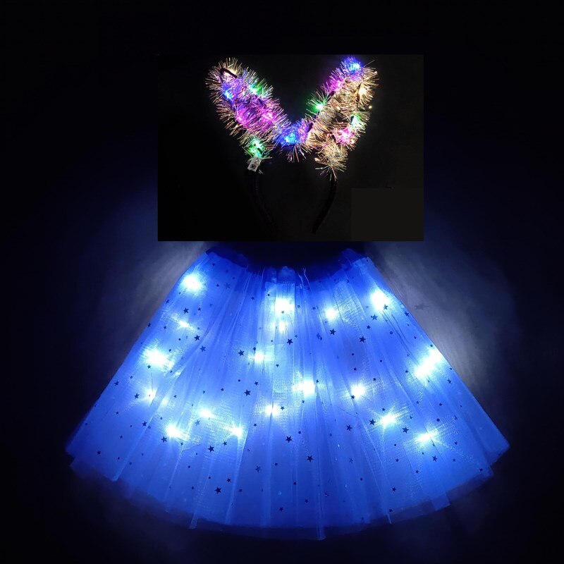 8-12t børne- og piger lysende nederdel led kort nederdel fluffy kort nederdel mærkelig kort nederdel skinnende nederdel hvid nederdel: Himmelblå