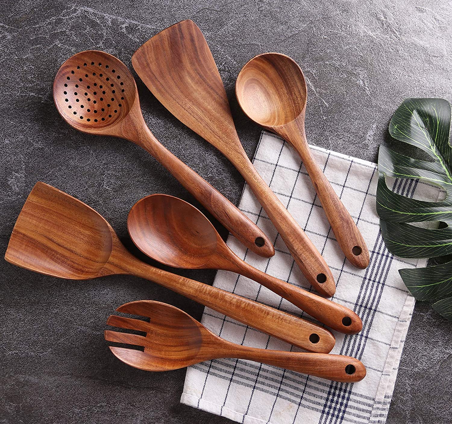 Natürliche Holz Küche Geschirr Kochen Utensil einstellen Nicht-Stock Pfanne Holz Spatel Löffel Für Küche Salat Gabel Küche Werkzeuge einstellen