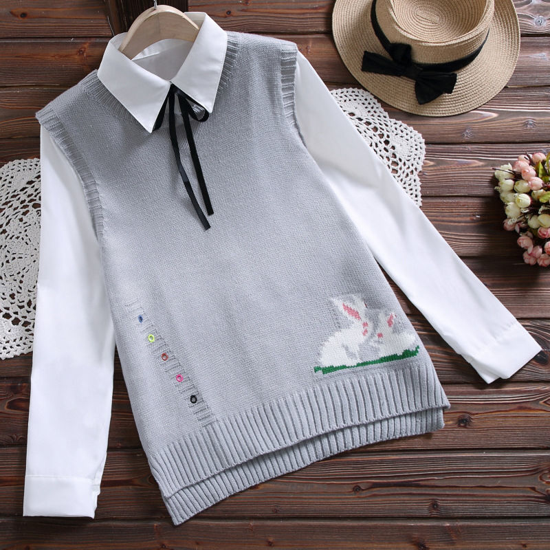 Loose Student College Wind Sweater Vest Female Cartoon Pattern Embroidery Round Neck Sleeveless Irregular Sweater Vest Women